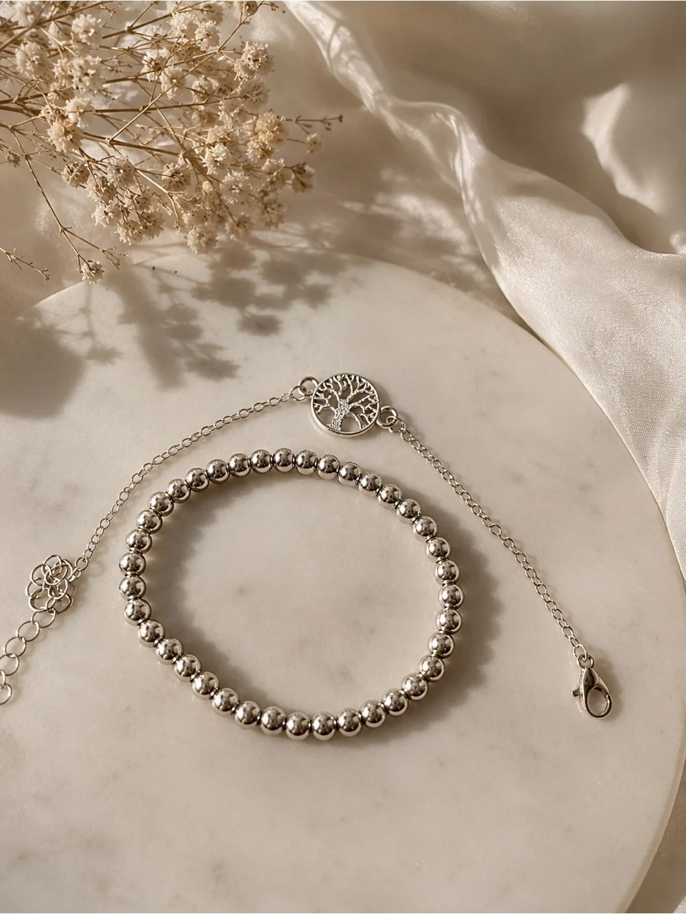 Silver Tree of Life Bracelet Set – 2 Piece